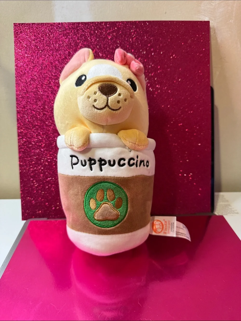Puppuccino Plush Toy - Yellow with Pink Bow